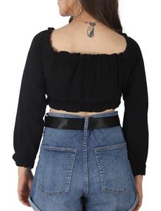Solid Pattern Off Shoulder Black Crop Top