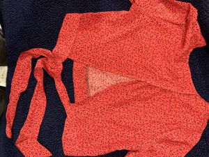 V Neck Red Wrap Style Crop Top