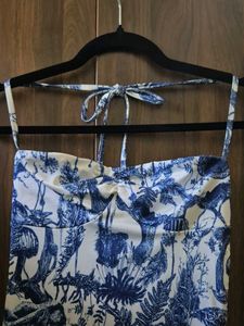 Blue &amp; White Print Mini Dress