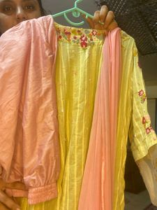 Yellow Embroidered Soft CottonKurta Set