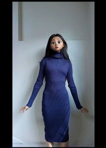 Navy Ribbed Turtleneck Dress