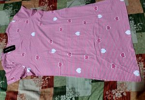 Pink Striped Heart Print Night Dress