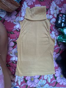 Tan Sleeveless Turtleneck Top
