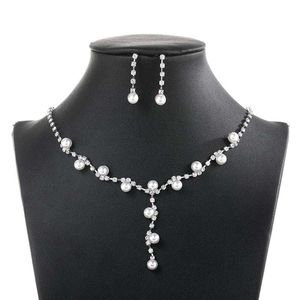 Pearl Drop &amp; Crystal Necklace Earring Set