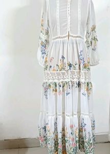 W for woman white Floral Print tiered maxi dress