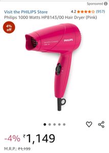 Philips 1000 Watts HP8143/00 Hair Dryer (Pink)
