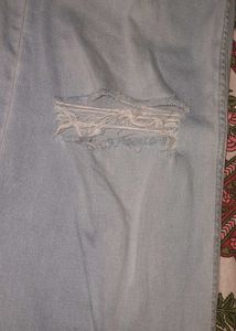 Wide Leg, Mid Rise, Light Blue, Ribbed Jeans