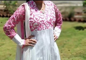 3 Piece Designer Raw Silk Anarkali With Dupatta.