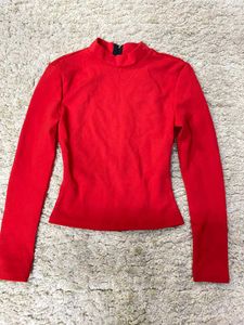 Red Mock Neck Long Sleeve Top