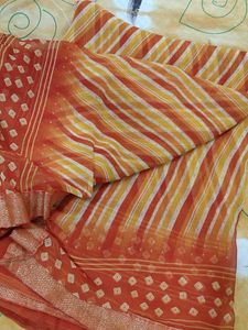 Orange &amp; Yellow Striped Saree