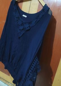 Navy Crochet Detail Blouse