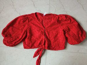 Cut Work And Puff Sleeve Top