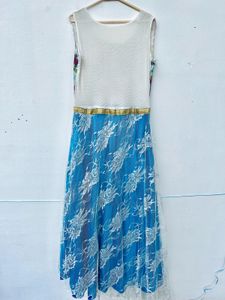 Butterfly Printed Blue Party Gown