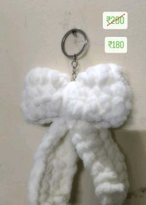 Handmade white ribbon bow keychain