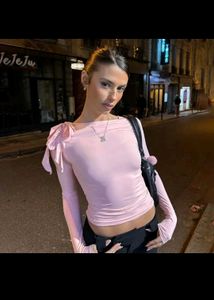 Pink Tie-Shoulder Top