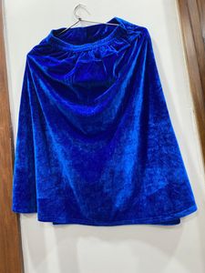 Velvet Knee Length Blue Skirt