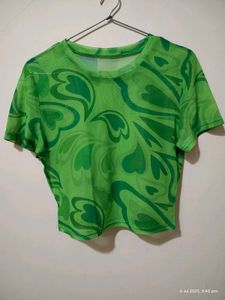 Green Patterned Mesh Top