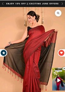 Ready to wear  Maroon Khadi Cotton Handloom Saree