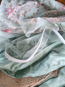 Pink And Sea Green Lehnga With Dupatta