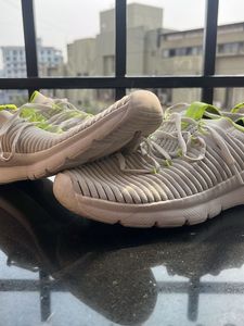 White &amp; Neon Green Sneakers