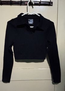 ✨ PrettyLittleThing Black Ribbed Crop Top (Size L)