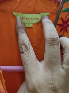🍊 BitterLime Orange Embroidered Kurta – Size L 🍊