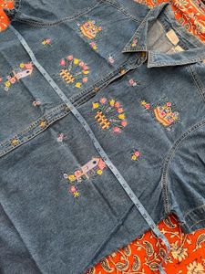 Flower Embroidered Denim Shirt (Vintage)