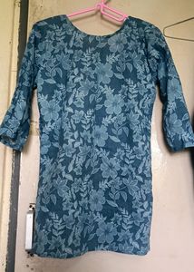Floral Printed Short Blue Kurti