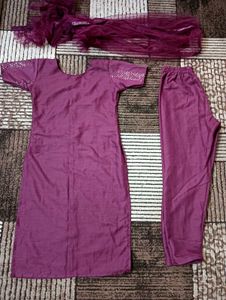 Kurta Pant Set with Net Dupatta (M) 💜