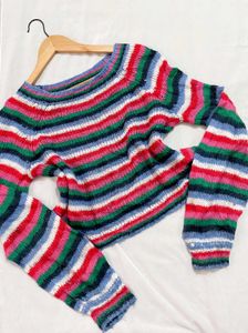 Pinterest Crochet Crop Striped Knit Sweater D