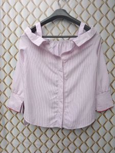 New With Tag Korean Stripped Shoulder Shirt