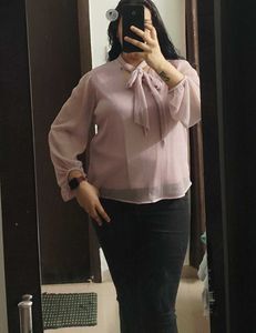 Pink Tie-Neck Blouse- 🎇 🪔 Diwali Sale