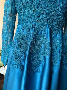 Teal High Low Embellished Gown