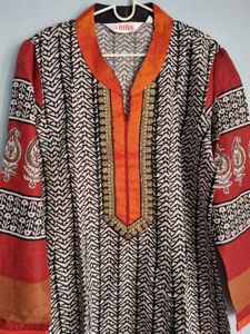 BIBA A-line Chanderi Kurta Kameez With Embr 38inch