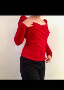 Pink Off-Shoulder Long Sleeve Top