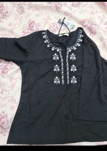 Branded Black Embroidery Cotton Top