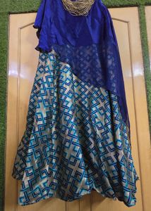 Blue &amp; Gold Patterned Dress with Necklace