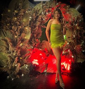 Green Feather Mini Dress