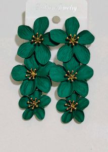 Matte Froal Petal Drop Earrings Green for Women &