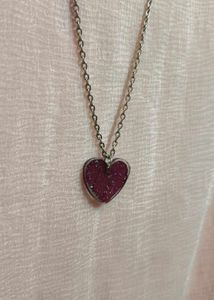 Resin Heart Pendant Necklace with rose petal prese