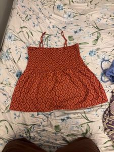 Orange Patterned Babydoll Top