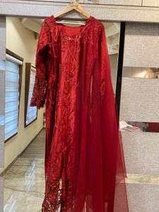 Heavy Work Red Party wear Salwar Suit