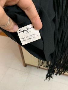 Pepe Jeans Black Solid Fringed Top