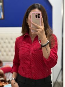 Red Shirt With Black Polka Dots