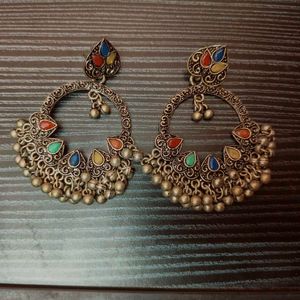 Colorful Silver Oxidised Antique Earrings