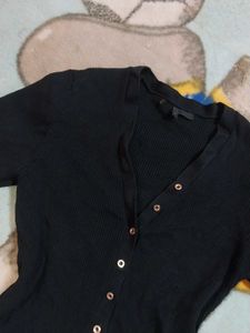Ribbed Button-Down Top