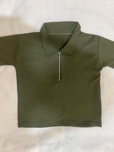 Olive Green Ribbed Polo Top