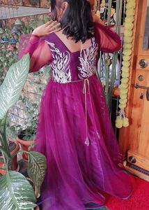 Maroon Embroidered Tulle Dress