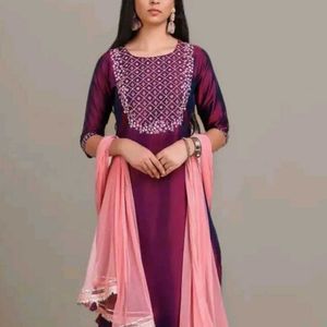 Women Art Silk Kurta Pant Dupatta Set