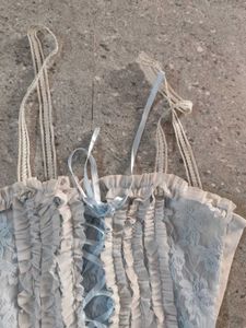 blue ethereal lace and ribbon detail cami top